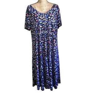 Roaman’s Abstract Print Midi Dress 14/16 V-Neck Short Sleeve A-Line Stretch